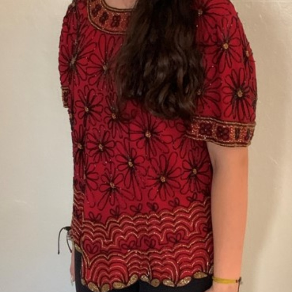 Adrianna Papell Silk Beaded Top